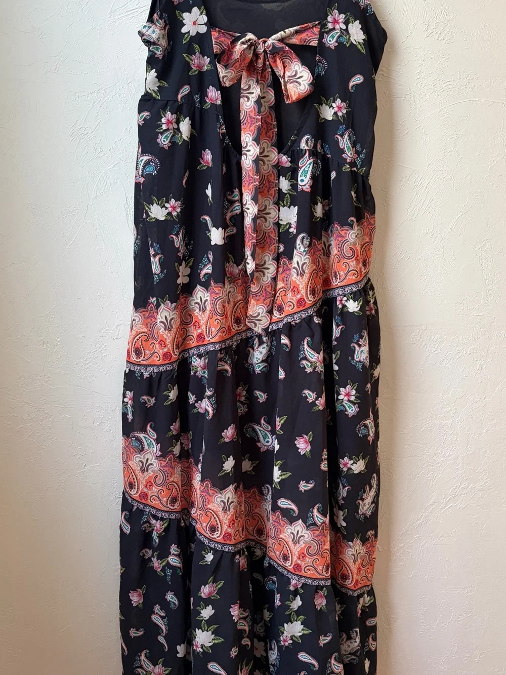 Boutique Paisley Floral Tiered Tie Back Midi Dress Size L
